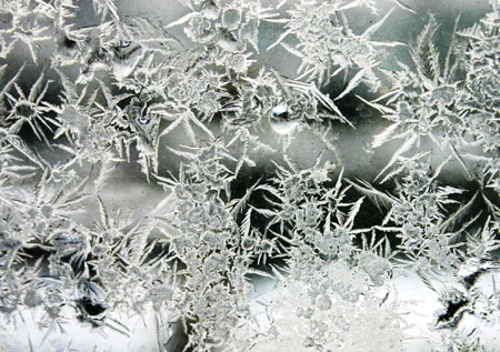 Photo taken on Jan. 4, 2010 shows the frost patterns on a window pane in Dalian, northeast China's Liaoning Province, Jan. 4, 2010. The lowest temperature in Dalian reached 15 degrees Celsius below zero on Sunday. (Xinhua/Yan Ping)