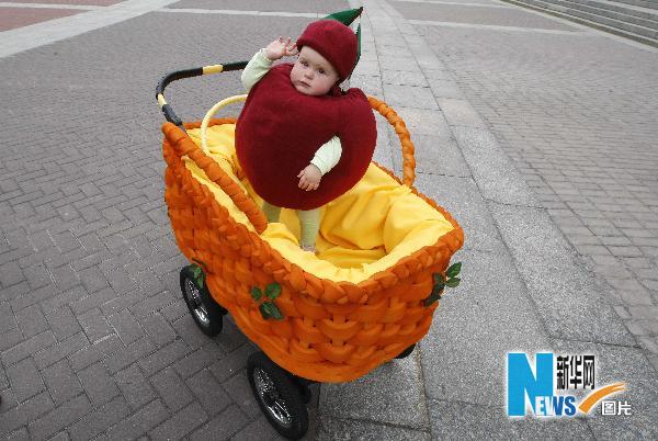 A basket-shaped pram is displayed at the First Festival of Prams is held in Kiev, Ukraine, on May 21, 2010. 