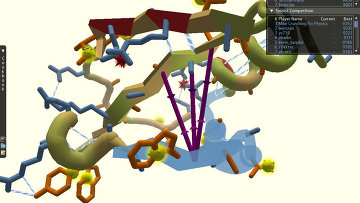 Скриншот игры Foldit, демонтрирующий пользовательский интерфейс.