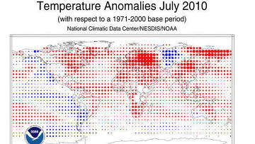 Температурные аномалии на Земле в июле 2010 года
