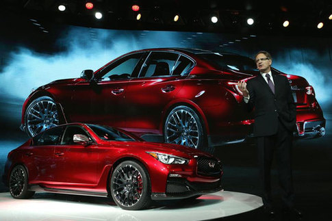 Infiniti President Johan de Nysschen introduces the Q50 Eau Rouge concept car during the 2014 Beijing International Automotive Exhibition in Beijing, April 20, 2014. Over 2,000 exhibitors from 14 countries and regions took part in the event. [Xinhua] 