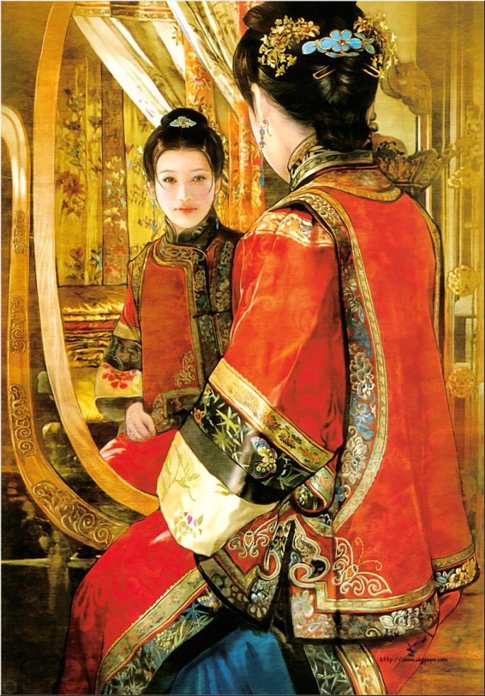 中国古代美女絵 楊貴妃 骨董 アンティーク - 絵画